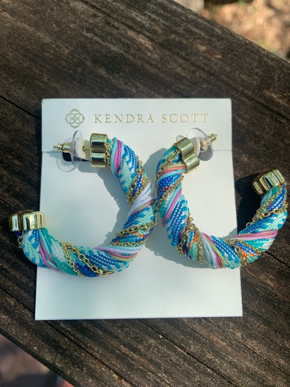 NWT Kendra Scott Masie Blue Multi-Tone Twisted Hoop Earrings